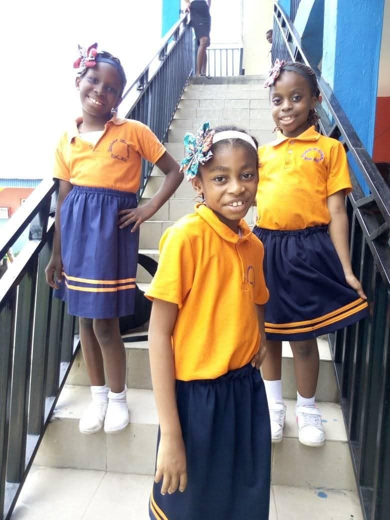 Pupils on the school stairs